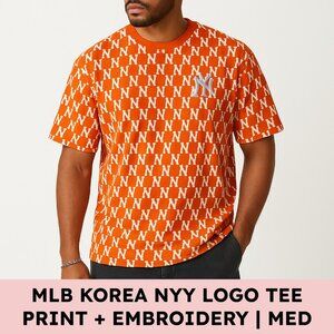 MLB Korea Yankees Monogram Tee Cotton Streetwear Graphic Orange White M